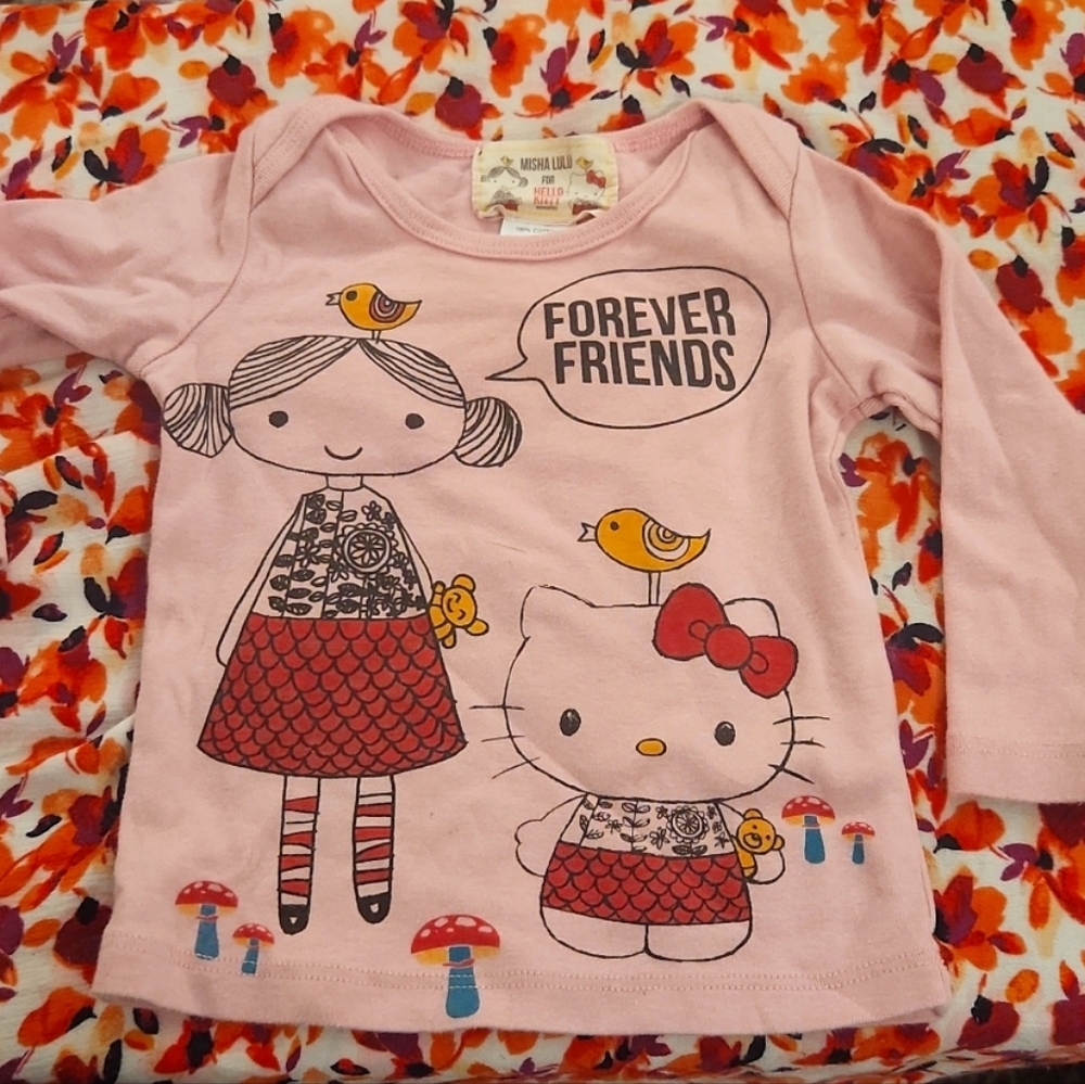 Misha LuLu for Hello Kitty 100%Cotton Top 6-12M mushrooms birds apple